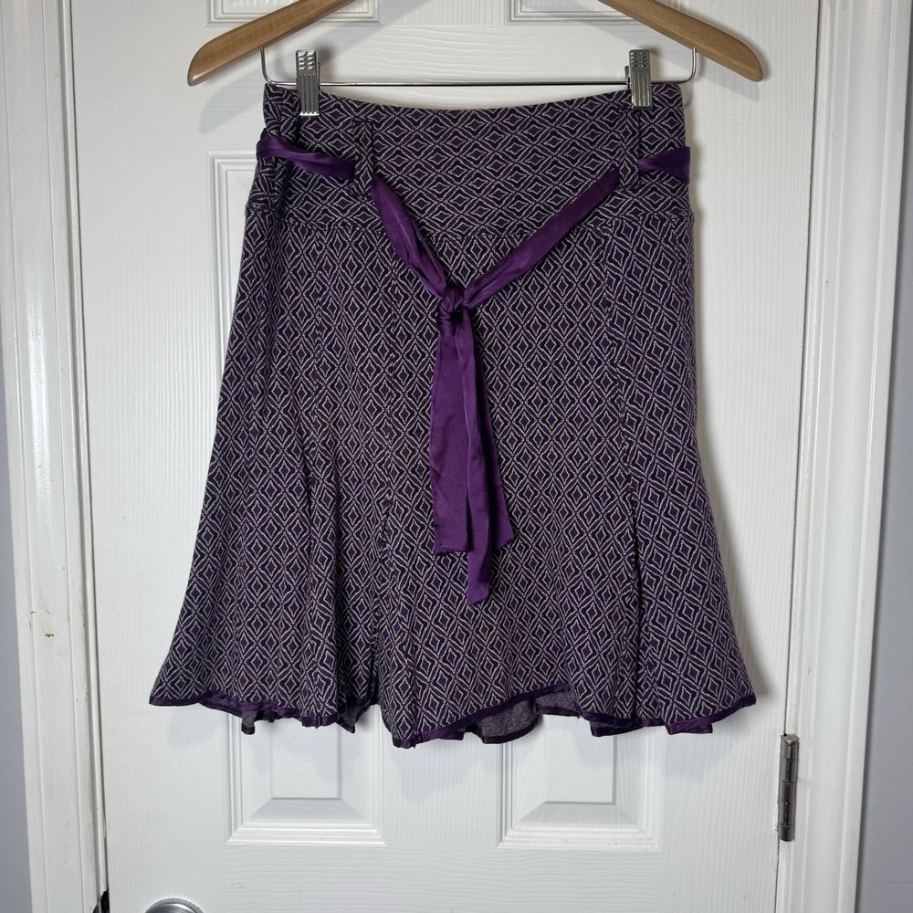 Free People Womens Purple Lace Belt Diamond Knit A-Line Skirt Sz XS Boho Retro